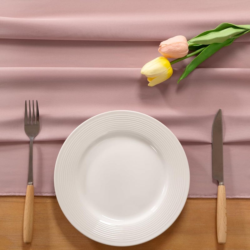Socomi Dusty Rose Chiffon Table Runner Valentine's Day Boho Rustic 10ft 29x120 Inches Wedding Runner Sheer Bridal Shower Decorations - Image 3